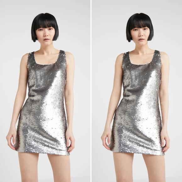 Pinko Stretchy Silver Sequin Mini Cocktail Dress Size 10 - Picture 11 of 12